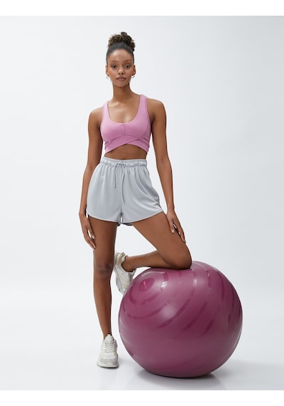 Koton Mini Spor Şort Beli Bağlamalı Gri 3sak40068nk Gri