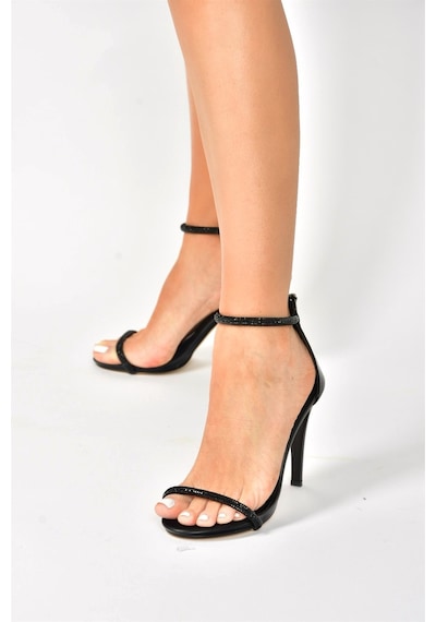 Fox Shoes  Siyah/Siyah Tek Bant Taşlı Kadın Abiye Ayakkabı M251800009 Siyah