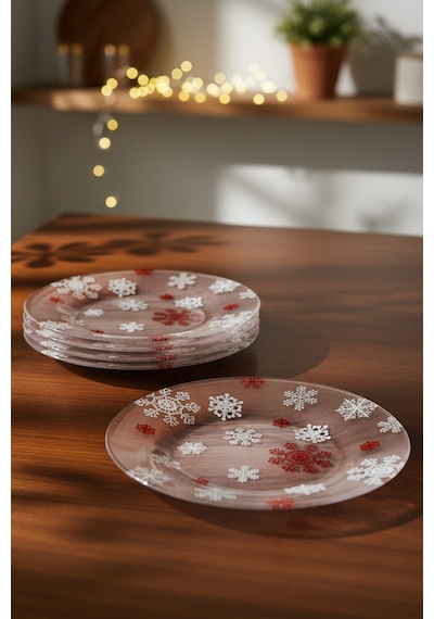 Crystal - 6'lı Cam Pasta Tabağı Kahvaltı Tabağı Seti Cam Tabak Yılbaşı Seti 19 cm