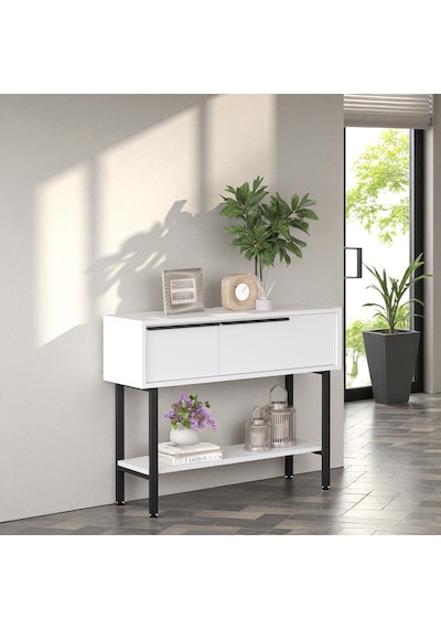 Robin Home Dresuar Antre Hol Kapaklı 100cm Metal Ayaklı Beyaz Beyaz