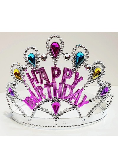 Gümüş Renk Happy Birthday Yazılı Doğum Günü Tacı 60 Cm Çocuk