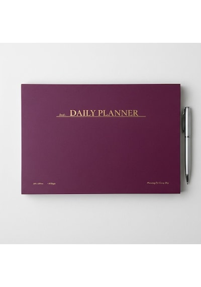 Paperto. Tarihsiz Günlük Planlayıcı, 29,7 21 Cm, 60 Yaprak, 110 Gr Ivory Kağıt, Bordo Kapak, Günlük Plan Defteri İngilizce