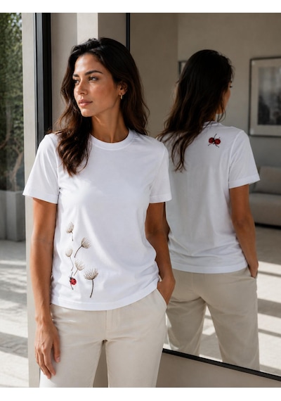 Yubistitch Tshirt Nakış İşlemeli Karahindiba- Penye- Beyaz
