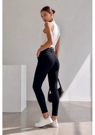 Bb Butik Basic Yüksek Bel Full Likra Dar Paça Skinny Jean Pantolon Dn0989 siyah