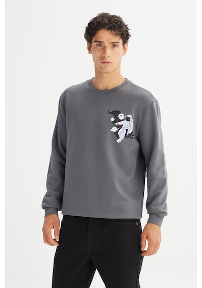 Lee Regular Fit Normal Kesim Bisiklet Yaka Baskılı Antrasit Sweatshirt Gri