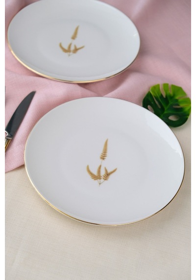 Tabak Evi Porselen Natura Marinum Altın Yaldız Pasta Tabağı 20,50cm 2 Li Çok Renkli