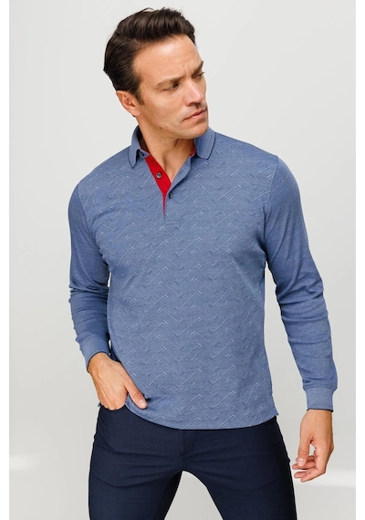 Desen Triko Erkek Polo Yaka Desenli Uzun Kollu Sweatshirt Lacivert Lacivert