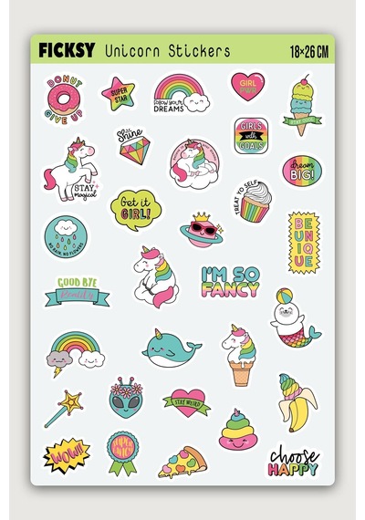 Unicorn Tek Boynuzlu At Sticker Seti - 31 Adet Etiket Çıkartma Diğer