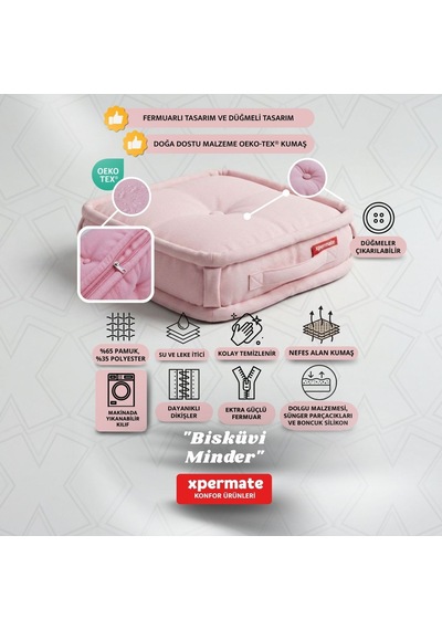 Xpermate Bisküvi Minder Petek Önü Fransız 45x45x14 Pembe
