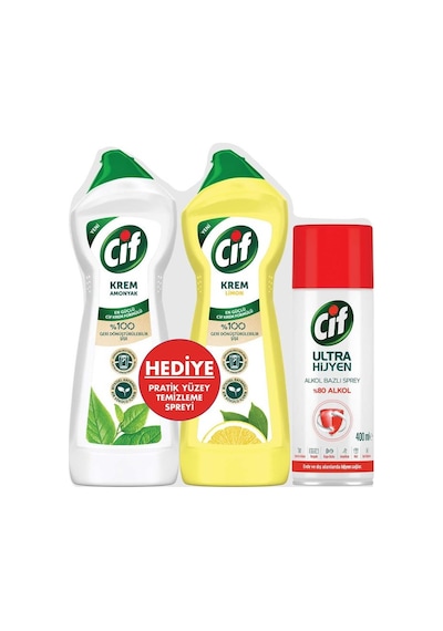 Cif Krem 750 ml Amonyak + 750 ml Limon + 400 ml Dezenfektan Sprey