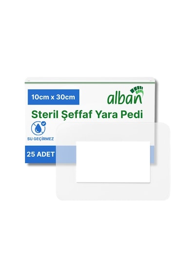 Steril Yara Pedi, Poliüretan 10cmx30cm Pansuman Yara Örtüsü, Steril Tekli Paketlerde 25li Kutuda