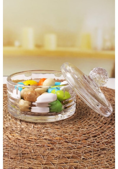Deconox Lüx Kristal Kapaklı Cam Şekerlik & Cam Lokumluk, Kesme Cam Lüx Şekerlik 10cm 10.5cm - 4 Model 06648 Genel