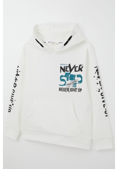 Breeze Erkek Çocuk Sweatshirt Kanguru Cepli Kapüşonlu 9-16 Yaş, Ekru Ekru