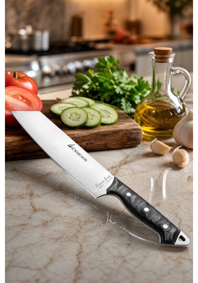 Sürmene Serisi Santoku Mutfak Şef Bıçağı Siyah Verzalit Sap Et Ekmek Sebze Salata Şef Bıçak Hds-144