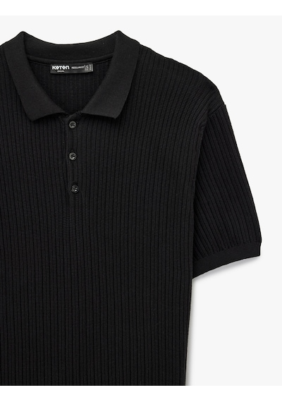 Koton Regular Fit Dokulu Pamuklu Düğmeli Polo Yaka Kısa Kollu Triko Tişört Siyah 6sam70015ht