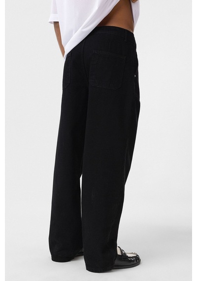 Vamos Cep Detaylı Baggy Fit Jean Siyah