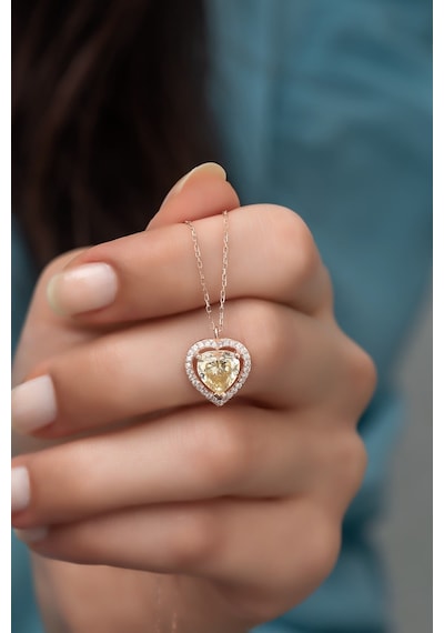 925 Ayar Gümüş Sitrin Taşlı Kalp Model Kolye Rose Gold