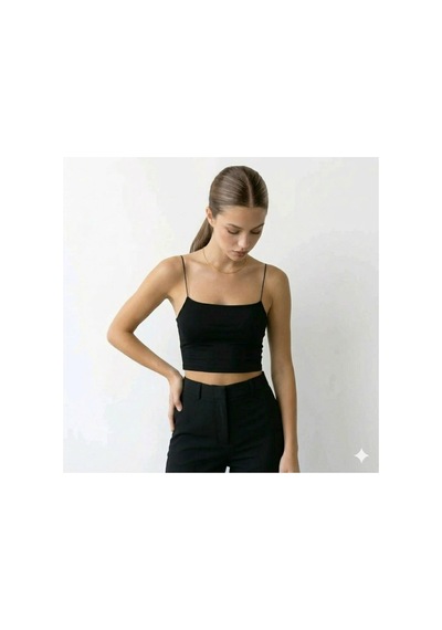 Lirona Kadın Tencel Modal Kumaş İnce İp Askılı Crop Top Body 3'lü Paket Siyah