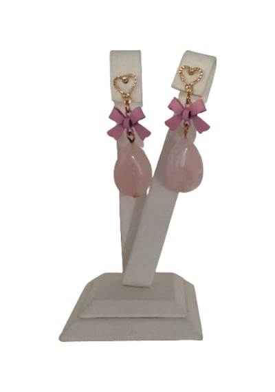 Toz Pembe Renk Taşlı Sallantılı Küpe Çok Renkli