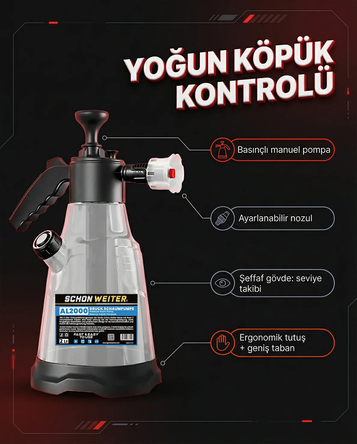 Şeffaf 2lt Oto Araç Köpük Atan Pompa