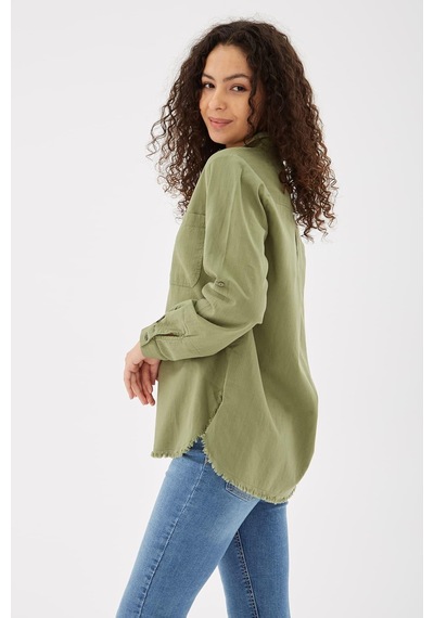 Fashion Friends Etek Ucu Püsküllü Gömlek Haki Haki