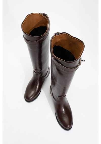 Luvishoes Luvi Shoes Yoko Bordo Cilt Kemerli Kadın Binici Çizme Bordo
