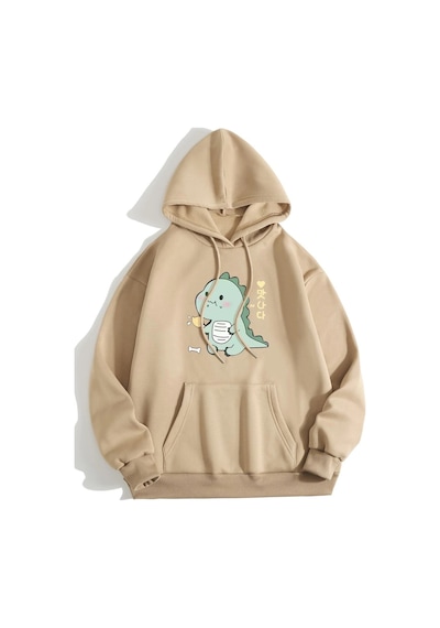 Startmore Bordo Unisex Dino Özel Göğüs Baskılı Oversize Bisiklet Yaka