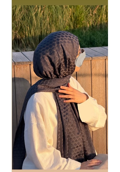 Qalortex Scarf Premium Pamuklu Jakar Şal-antrasit