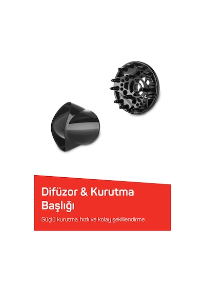 Arzum AR569 Linda Saç Kurutma Makinesi 2 Hız Ayarı, Soğuk Hava ve Difüzör, 2000W, Siyah