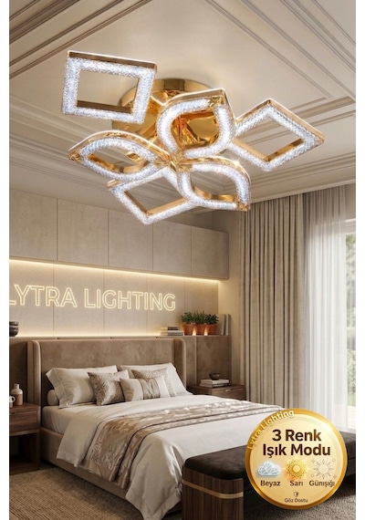 Hera Model 6'lı Gold 3 Renk Modu Ledli Tavana Sıfır Modern Salon Mutfak Çocuk Yatak Odası Led Avize