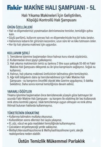 Makine Halı Şampuanı 5 Litre - Tüm Makinelere Uygun Halı Deterjanı - Üstün Leke Çıkarma
