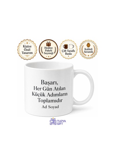 Kişiye Özel Motivasyon Yazılı Baskılı Kupa Bardak Ofis Hediyesi İsimli Beyaz / Çok Renkli