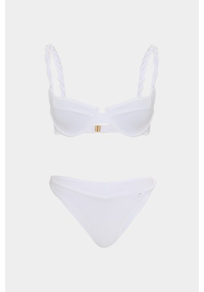 Açelyaokcu Premium Burgu Kenarlı Detaylı Frıgg Fit Kadın Bikini Altı Beyaz