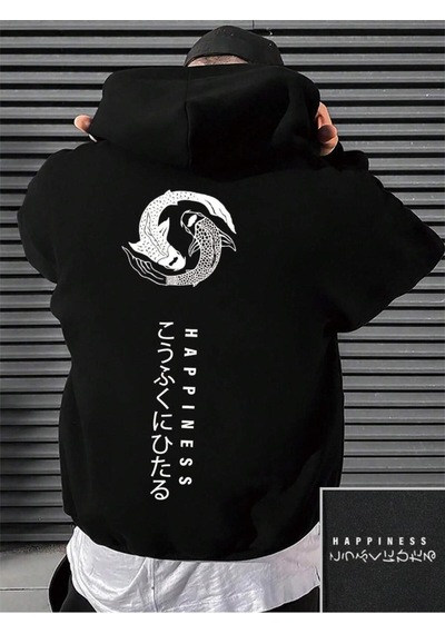 Startmore Startmorejapon Karikatür Baskı Erkekler Hoody O-boyun Tüm Maç Gevşek Kazak Moda Polar Temel Günlük Hoo Siyah