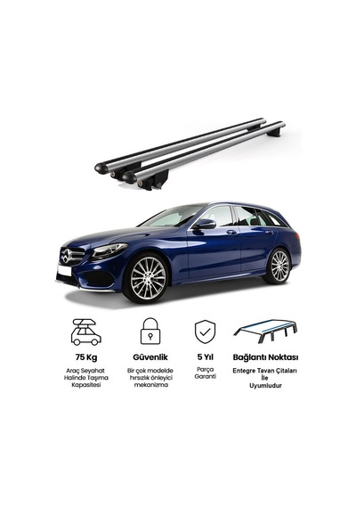 Kanca Mercedes C Kombi 2014 Ve Sonrası Uyumlu Gri Kilitli Ara Atkı 110cm Port Bagaj Tavan Barı