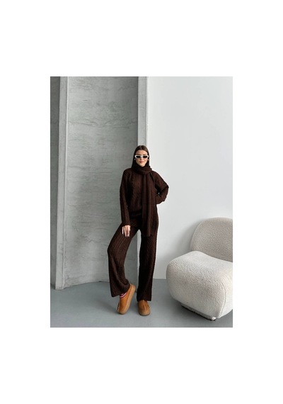 Asur Boutique Asur Butik Kadın Atkılı Triko Standart Beden Takım 38-42 Kahverengi