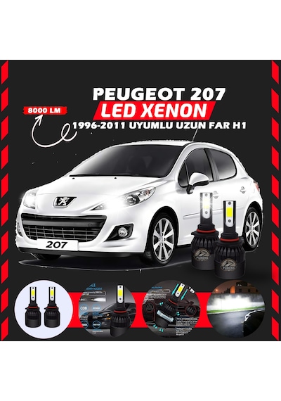 Peugeot 207 1996-2011 Uzun Far Uyumlu Şimşek Etkili Led Xenon Light Series H1