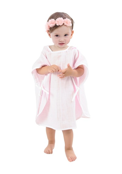 Çocuk Bebek Müslin Panço Kapüşonlu 1-4 Yaş - Pembe