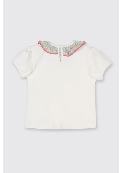 Panço Liberty Kumaş Yakası Detaylı Kız Çocuk Tişört Krem 5611GK05003