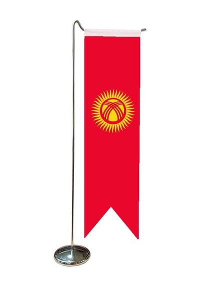 Masa Üstü Kırlangıç Kırgızistan Bayrağı + Krom L Direk Masa Bayra