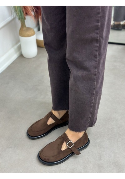 Erva'nın Butiği Kahve Süet Olivia Toka Detaylı Kadın Loafer-6001