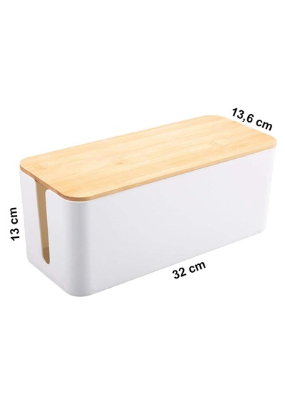 Greentech Kablo Düzenleme Kutusu Bambu+beyaz Renk-büyük Boy Gt-pk02
