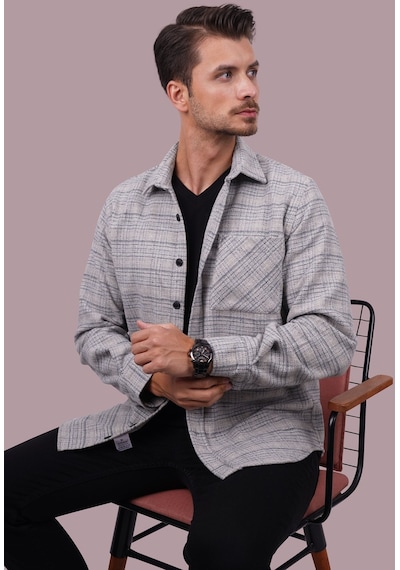 Gri Hasır Desenli Oversize Geniş Kalıp Hediye Kutulu Gömlek 001