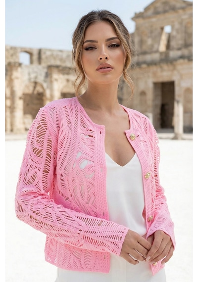 Sayzen Your Shine Dantel Desenli Gold Düğmeli Basic Ceket Shn-2602-tg Pembe