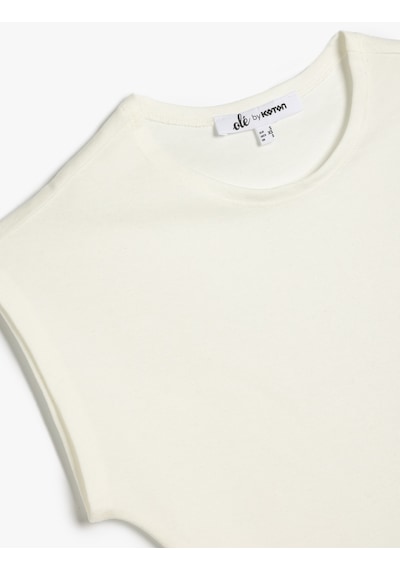Koton Bisiklet Yaka Kolsuz Modal Karışımlı Slim Fit Crop Tişört Ekru 5sal10053ık Ekru