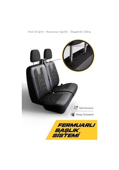 Siyah - Siyah Panda Bodrum Serisi Ford Transit 2014+ Araca Özel Keten Ticari Oto Koltuk Kılıfı