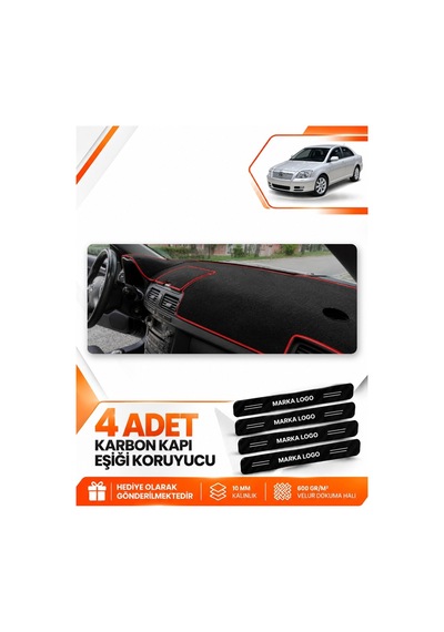 Toyota Avensis Ekransız T250 2003-2008 Uyumlu Torpido Koruma Kılıfı Örtüsü - Siyah Kırmızı