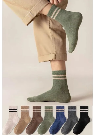 Bgk 7 Çift Unisex Çizgili Desenli Uzun Çorap Çok Renkli