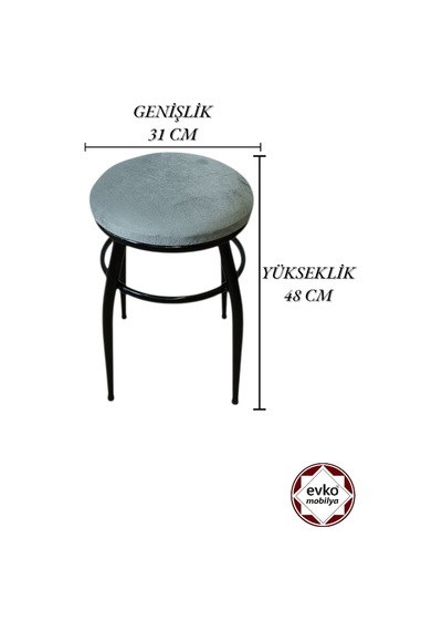 Evko Mobilya Tabure, Bar Taburesi, 2'li Tabure,siyah Ayaklı-gri