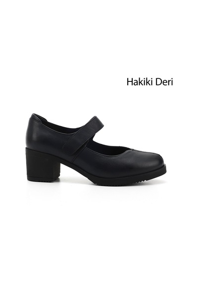 Gönderi(R) Gönderi R Lacivert Antik Kalın Topuklu Mary Jane Hakiki Deri Ayakkabı Lacivert